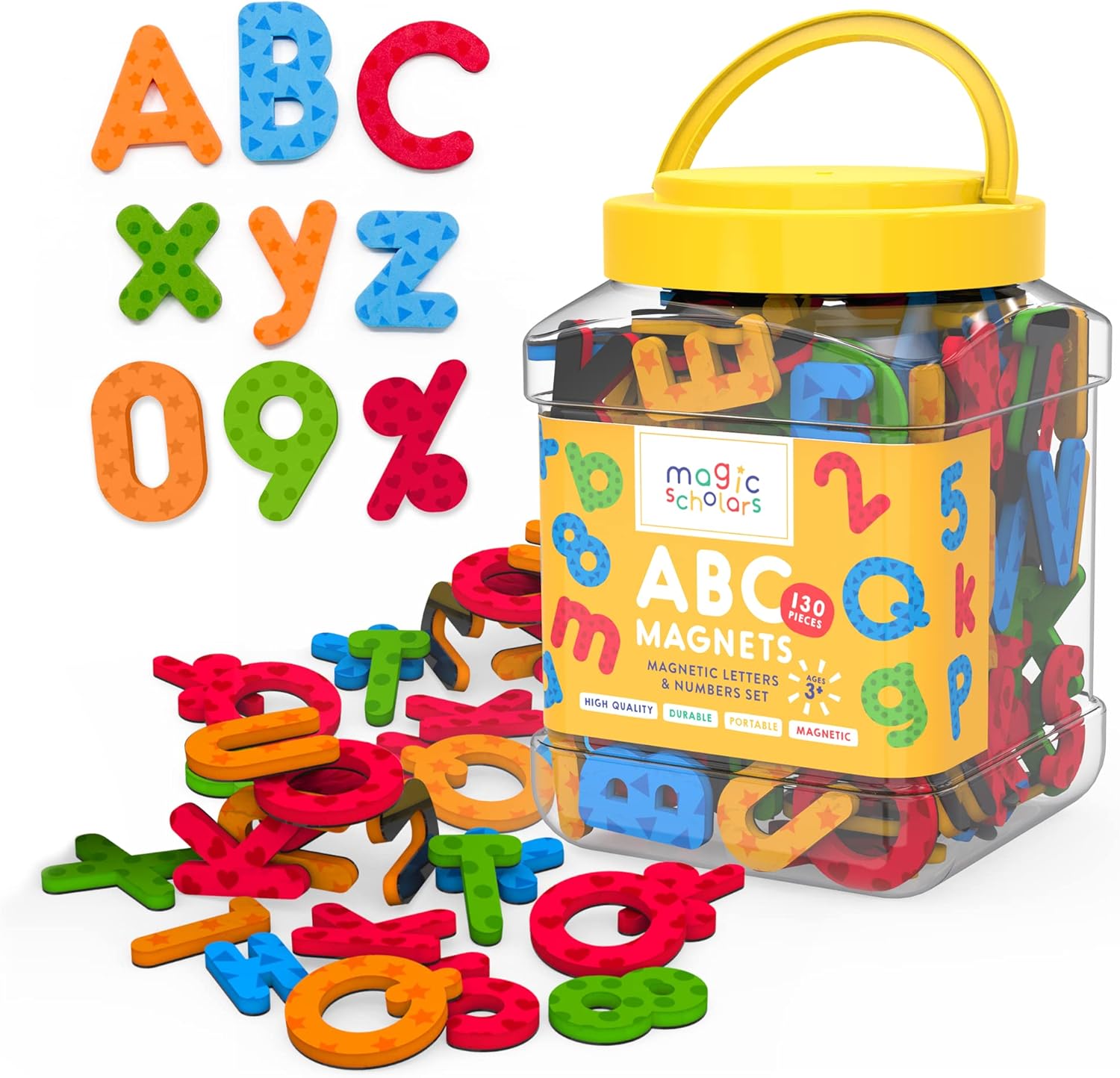 Magic Scholars ABC Magnetic Letters for Toddlers (3  Years) 130 Pcs Alphabet Magnets and Magnetic Numbers Gift Set, Large Letter Magnets for Fridge, ABC Magnets Educational Toy